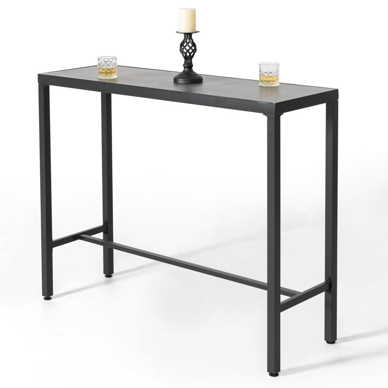 Leihla Iron Outdoor Bar Table with 3D-Print Tempered Glass Top
