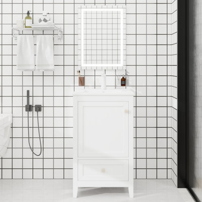 Meuble-lavabo de 20 po avec lavabo, armoire de salle de bain avec porte à fermeture douce, support de rangement et tiroir