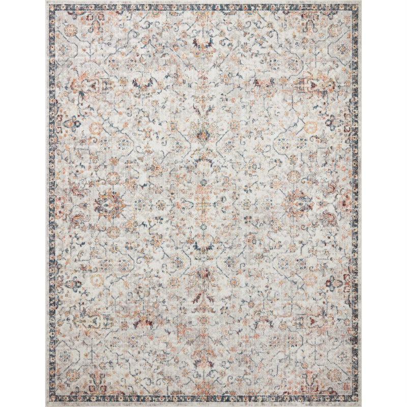 Tapis oriental colombe / bleu marine Fiorillo, Rectangle 2 pi 6 po x 5 pi 9 po
