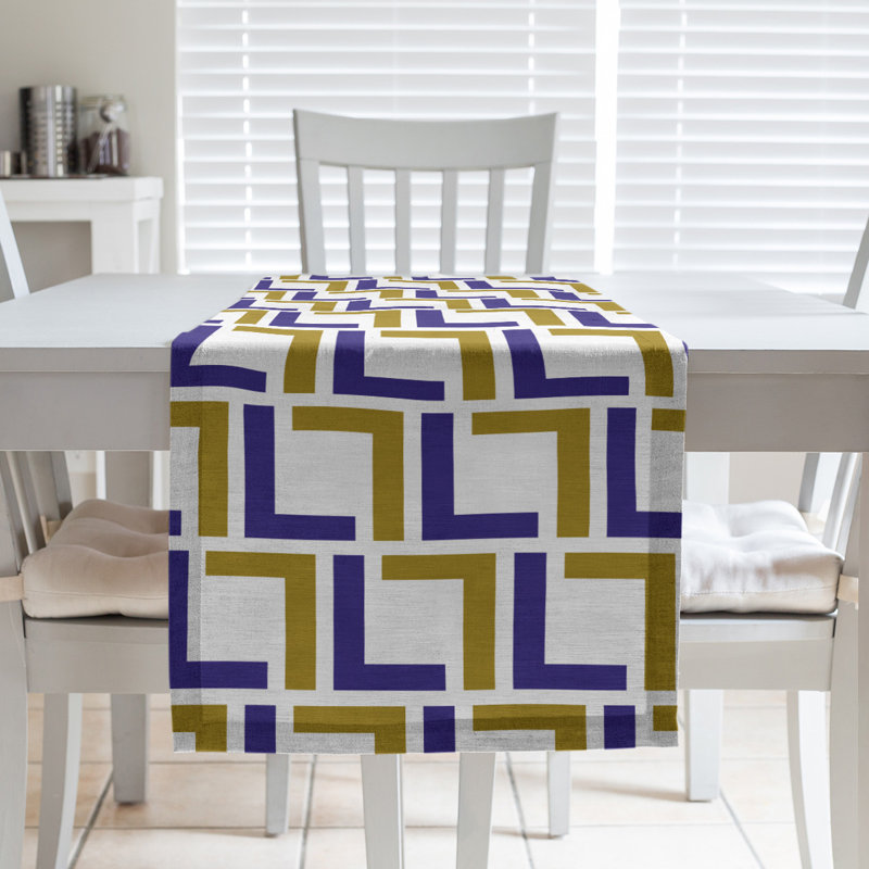 Chemin de table Carolina, 90 po x 16 po, Coton, Noir / mauve / blanc