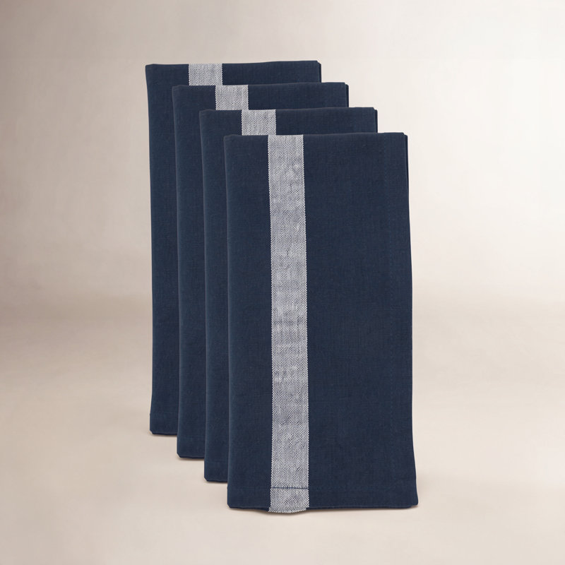 Poyen Cotton Striped Rectangle Napkin, Navy Blue
