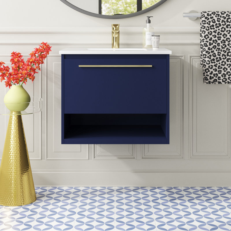 Roman 24'' Single Bathroom Vanity with Engineered Marble Top, Blue