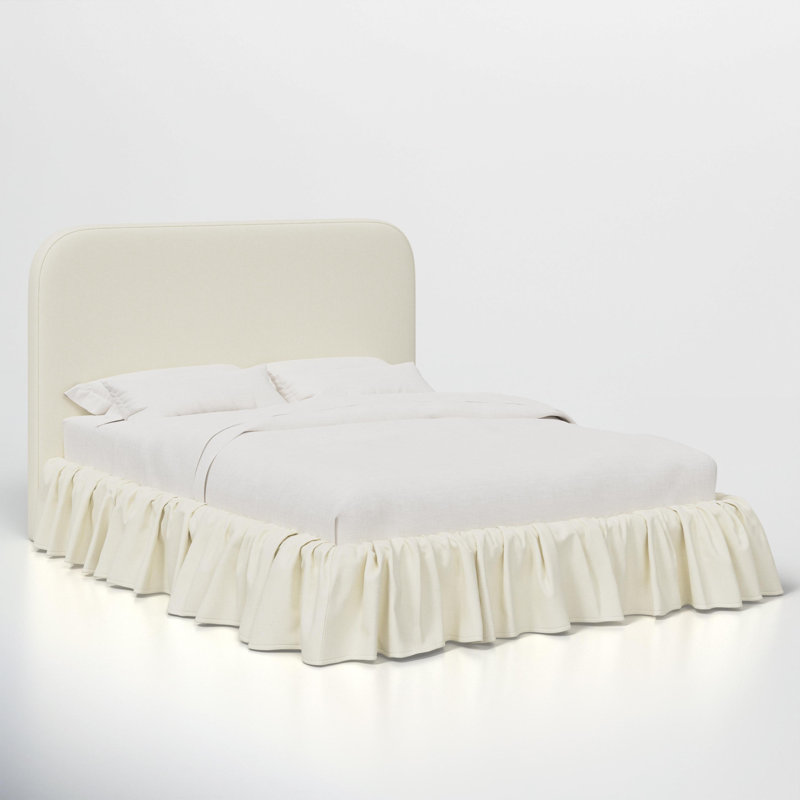 Mina Ruffle Platform Bed, Zuma White Textured Linen, Full