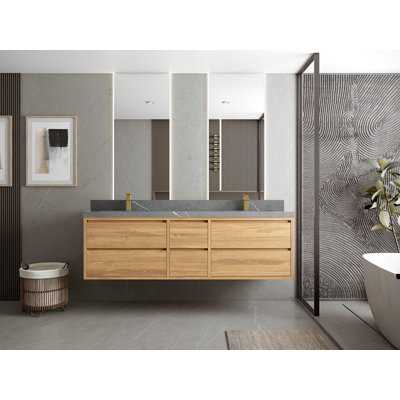 Meuble-lavabo double flottant en teck Madison