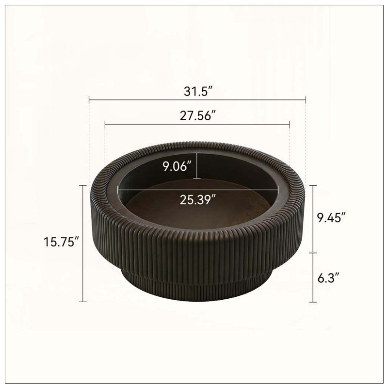31.5" Fluted Round Storage Coffee Table, Black