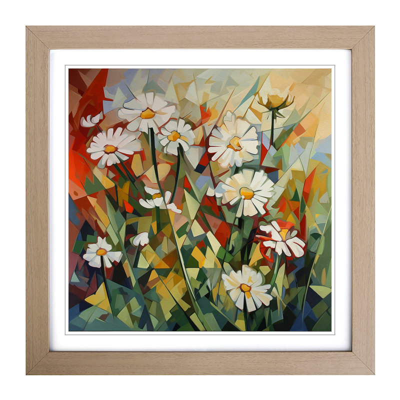 Wildflowers Cubism No.4 - Framed Print, Oak
