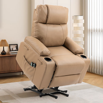 Ensemble de 2 fauteuils inclinables électriques en cuir PU avec porte-gobelets, petits fauteuils inclinables pour petits espaces (brun)