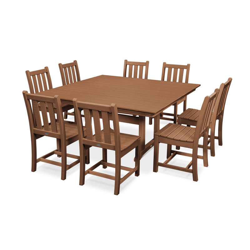 Traditional Garden 9-Piece Farmhouse Trestle Dining Set, Teak