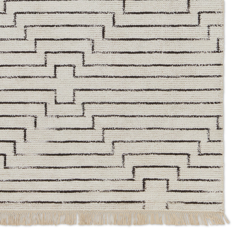 Tapis géométrique fait à la main gris / blanc Rowan, Rectangle 5 pi x 8 pi