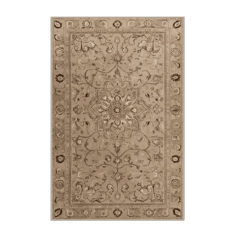 Tapis brun Tabriz lavable à la machine, Tapis de couloir 2 pi x 4 pi