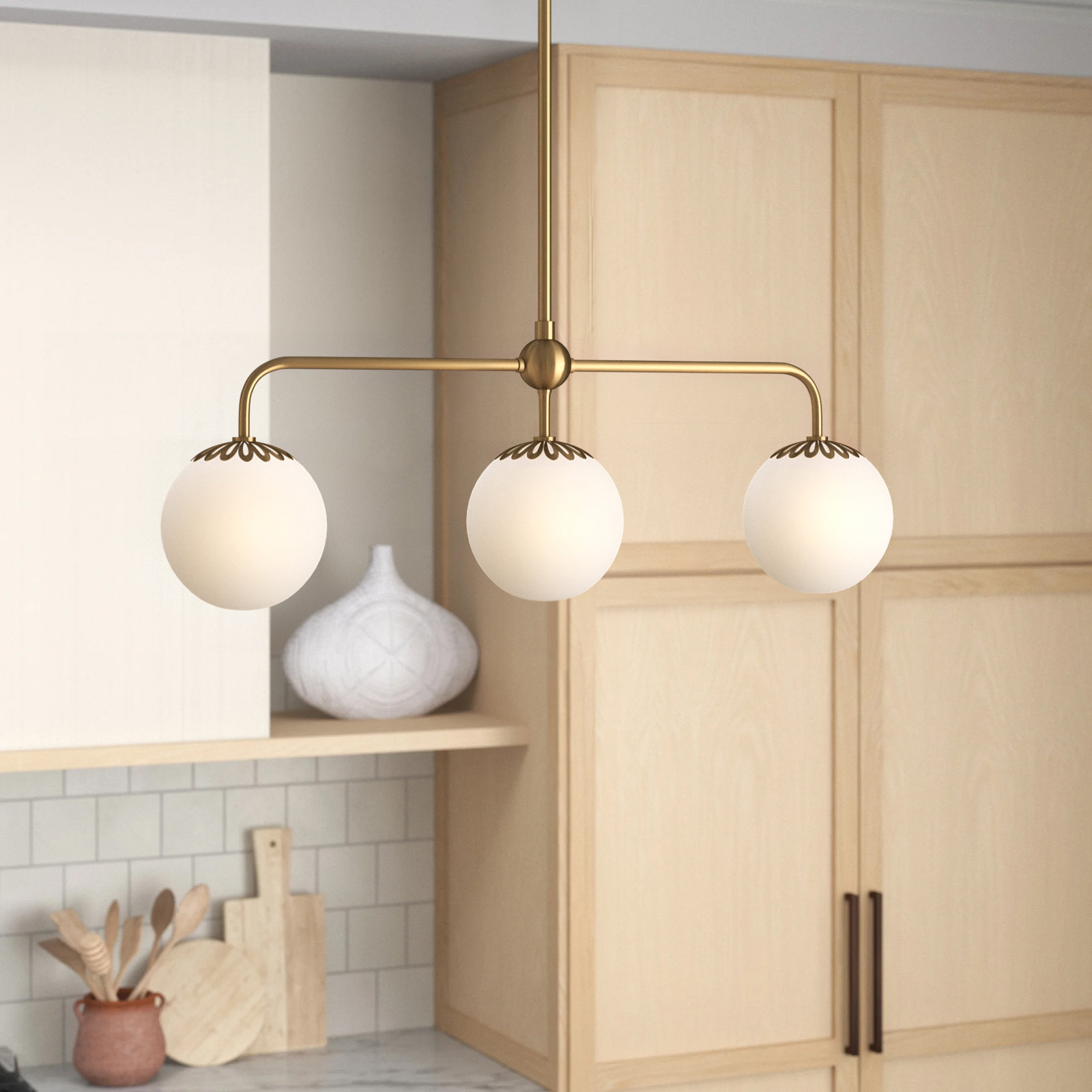 Deniaud 3 Light Glass Pendant, Aged Brass