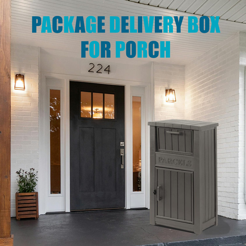 Lockable Resin Delivery Box with "Parcels" Sign, Light Coffee
