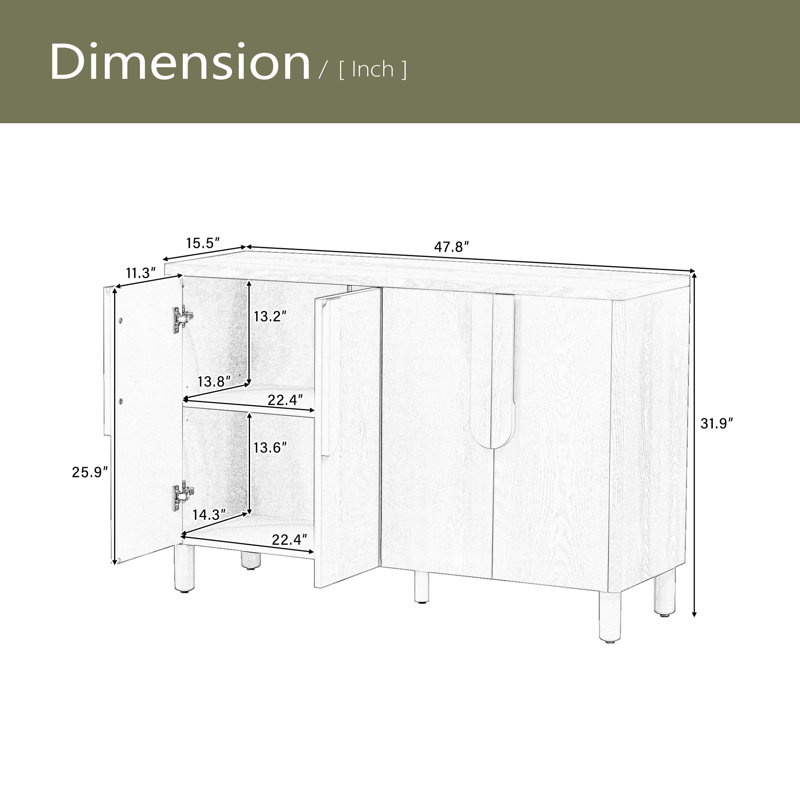 Buffet 4 portes avec rangement, Naturel