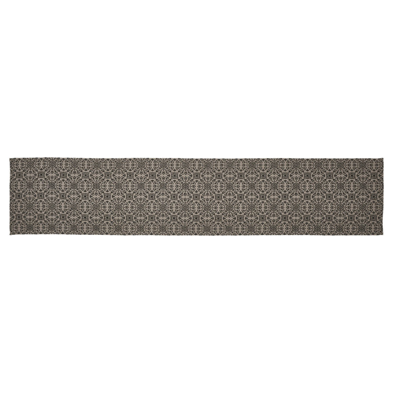  Custom House Rectangle Geometric Table Runner, 60" x 12", Tan/Black