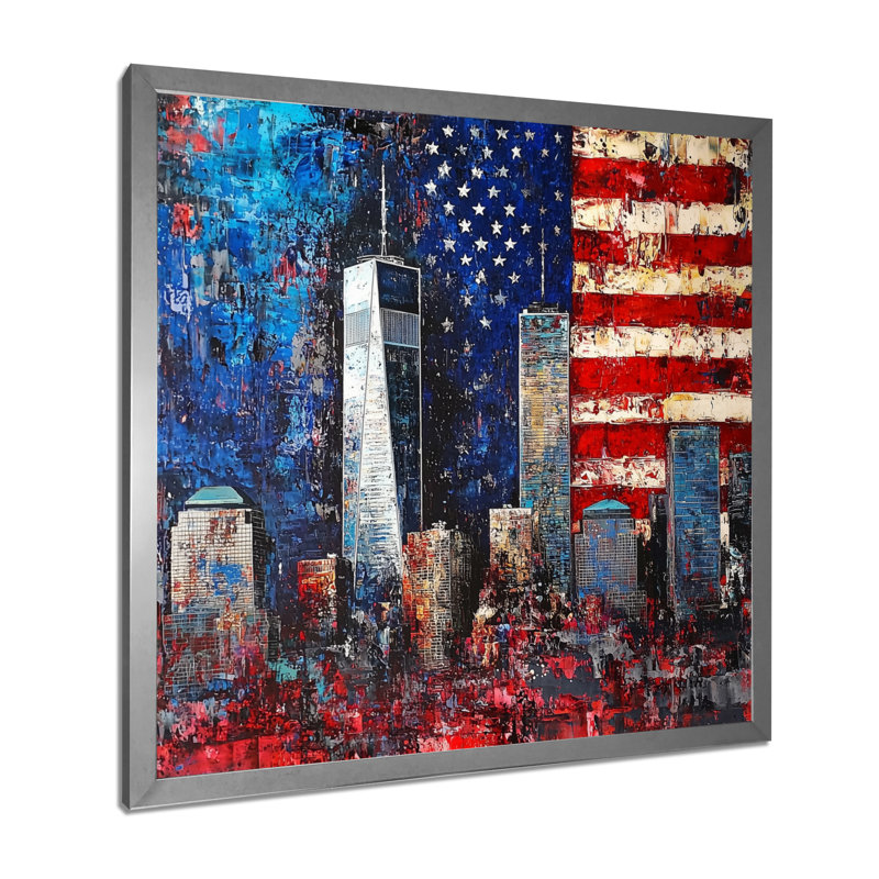 «Abstract 911 Towers Memories» - art mural patriotiste américain, H 16 po x l 16 po, Reproduction encadrée d'une seule photo