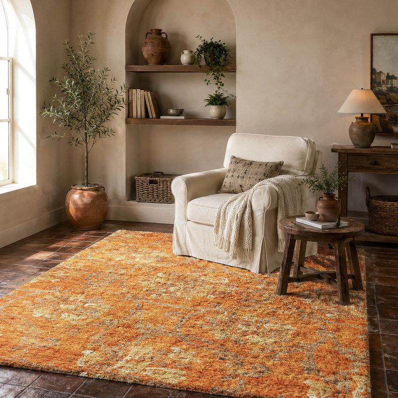 Tapis Dream Shag ADS766 de qualité supérieure, lavable à la machine et à motif floral, Orange, 9' x 12'