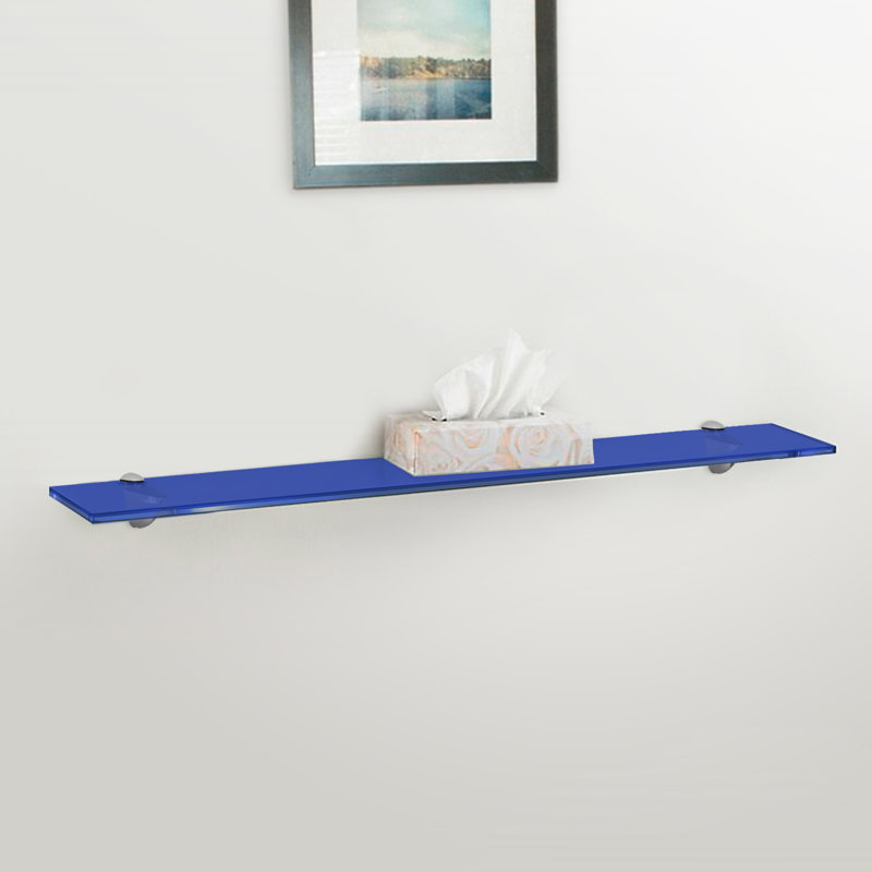 Glass Accent Shelf with Adjustable Shelves, 0.38" H x 18" W x 6" D, Blue