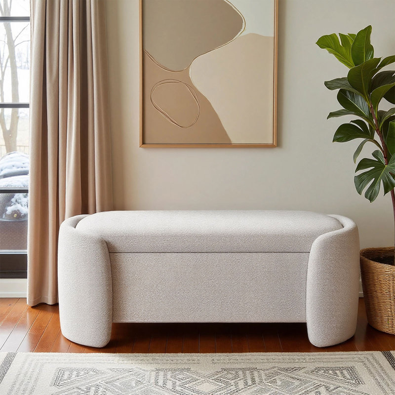 Banc de rangement avec repose-pieds ovale, banc de hall d'entrée rembourré, banc de chambre à coucher de style Mid-Century moderne, repose-pieds pour le salon