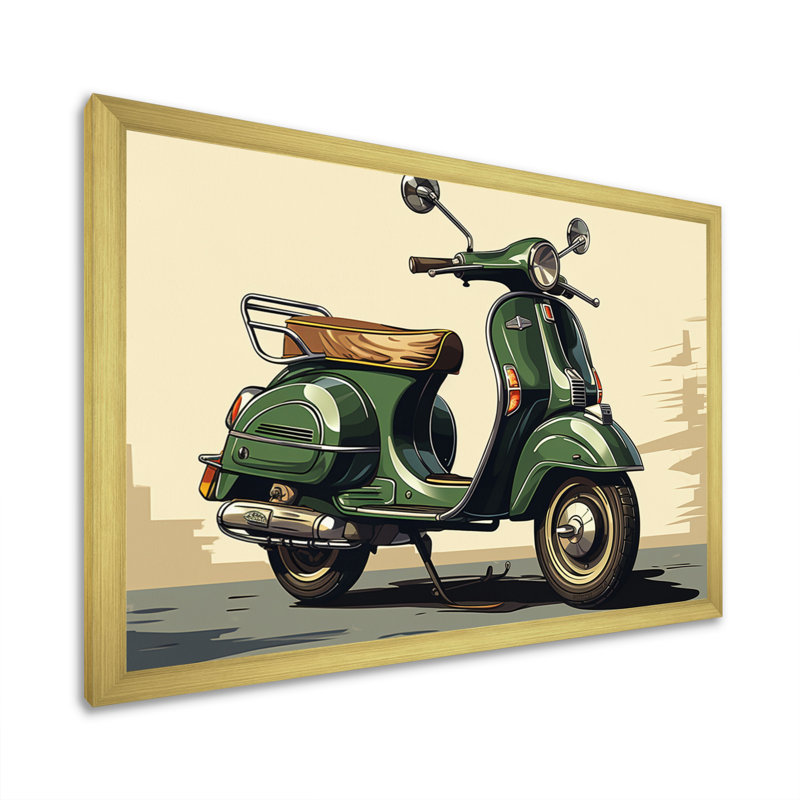 Scooter vert rétro électrique I, H 16 po x l 32 po x P 1 po, Cadre doré à une seule photo