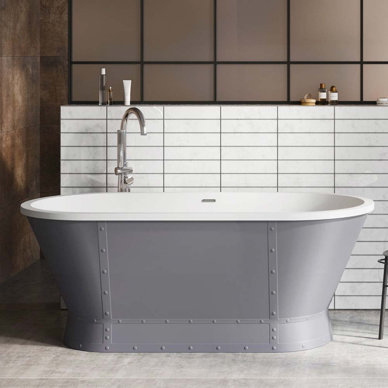 1676mm x 780mm Soaking Acrylic Bathtub, Grey