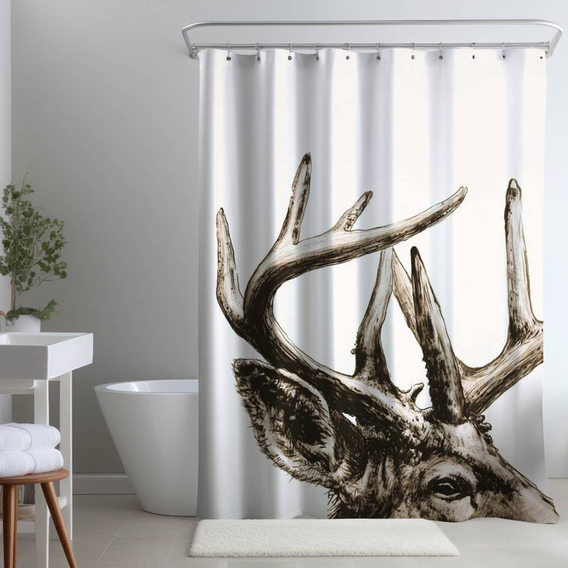 Shower Curtain AN474 – Polyester Shower Curtain, Dye Sublimation Print, 71" W × 74" L, White/Brown