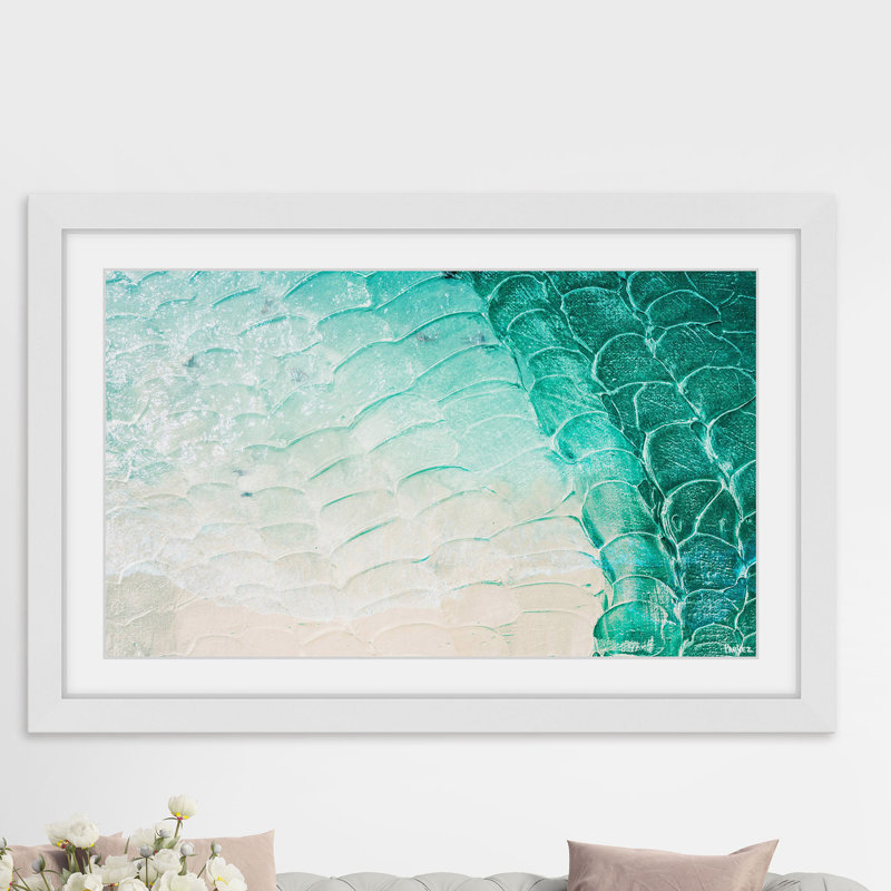 «Aqua Waves» par Parvez Taj, reproduction de peinture à l'huile sur papier encadrée, H 30 po x l 45 po x P 1,5 po