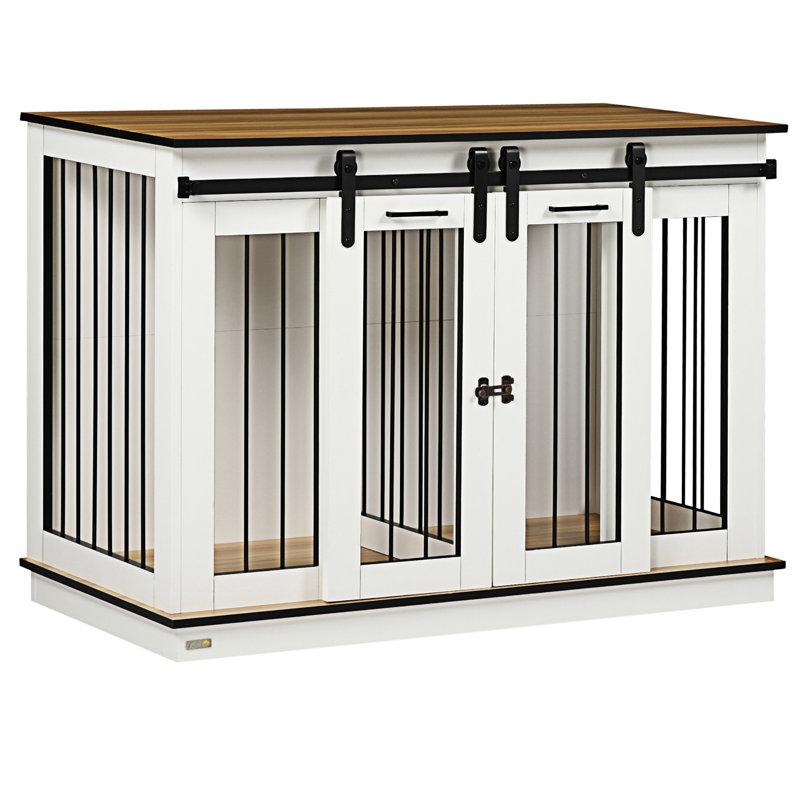 White Modern Dog Crate End Table with Divider Panel