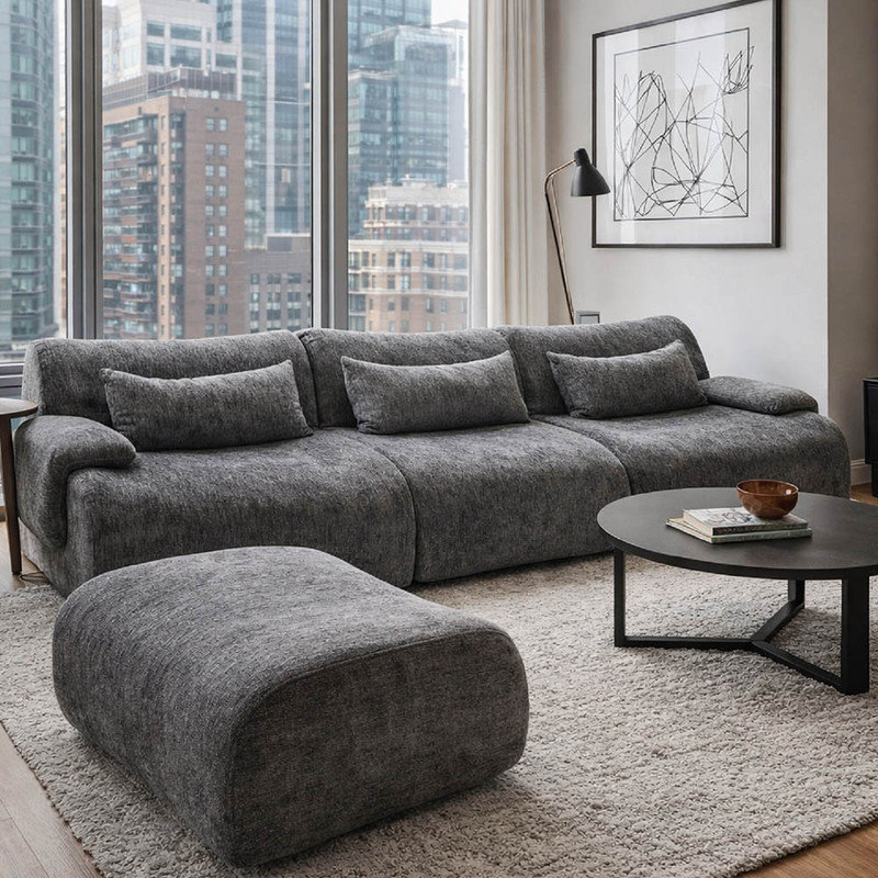 Canapé modulaire en forme de L 118 "sans os, canapé modulaire 3 places sans assemblage avec repose-pieds, canapé à dossier moyen moelleux avec accoudoirs courbés pour salon, appartement et chambre à coucher