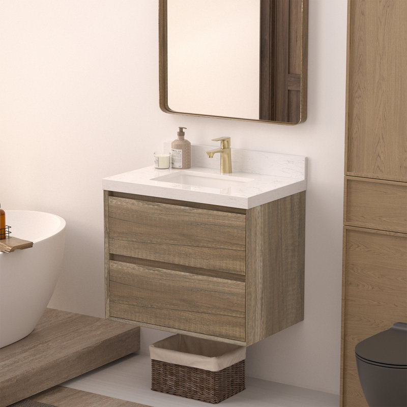 Meuble-lavabo flottant avec lavabo Tiberiu, Chêne antique, 30"