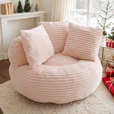 Grand fauteuil à billes avec 3 coussins et rayures, fauteuil en velours côtelé avec rembourrage, 5 couleurs, canapé d'appoint rembourré pour jouer, lire