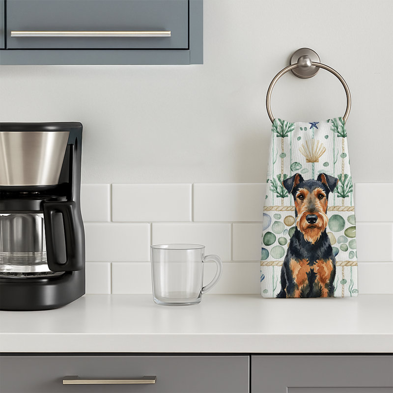 Airedale Terrier Coastal Sea Glass Kitchen Towel, Airedale Terrier