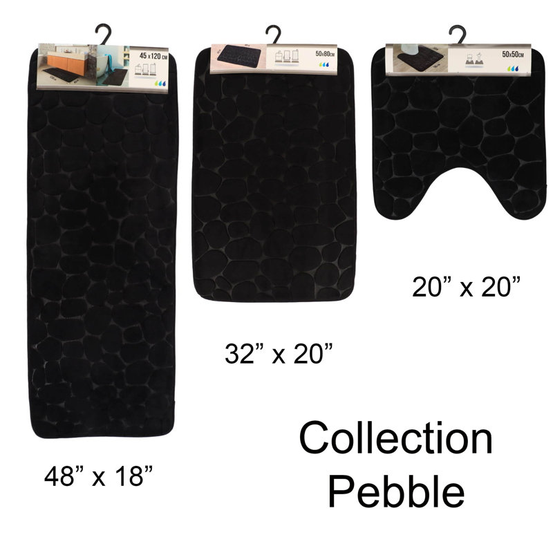 Black Memory Foam 3D Pebble Contour Bath Rug 20" x 20"