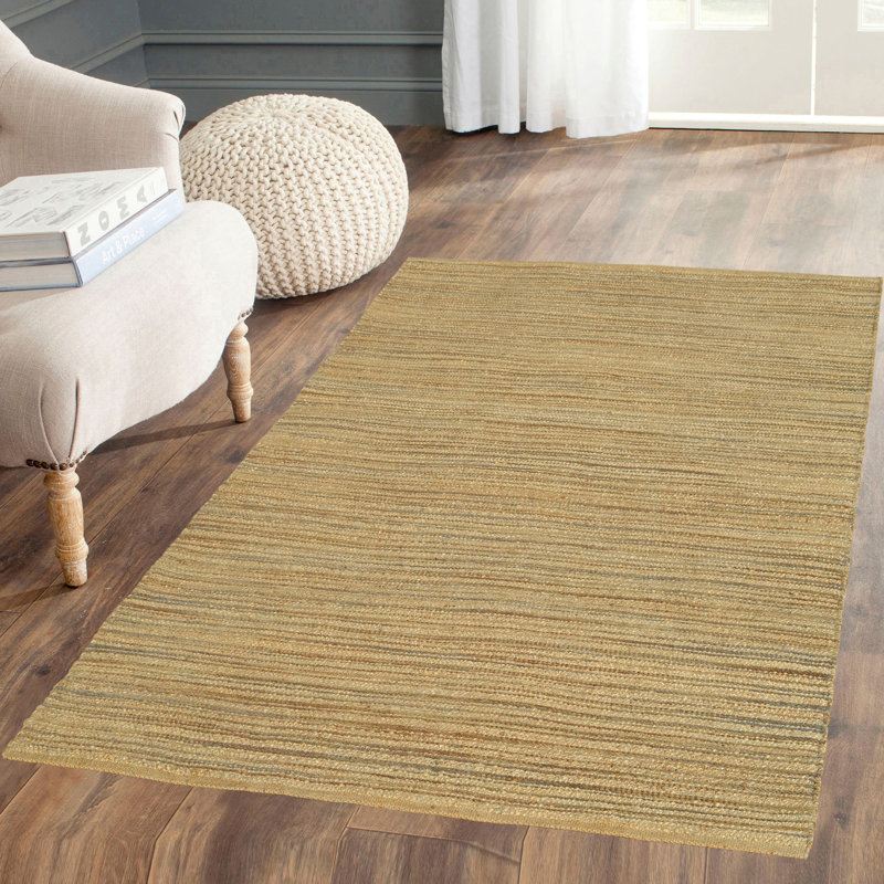 Tapis naturel / taupe à rayures tissé à la main Robert-Junior, Rectangle de 5 pi x 8 pi