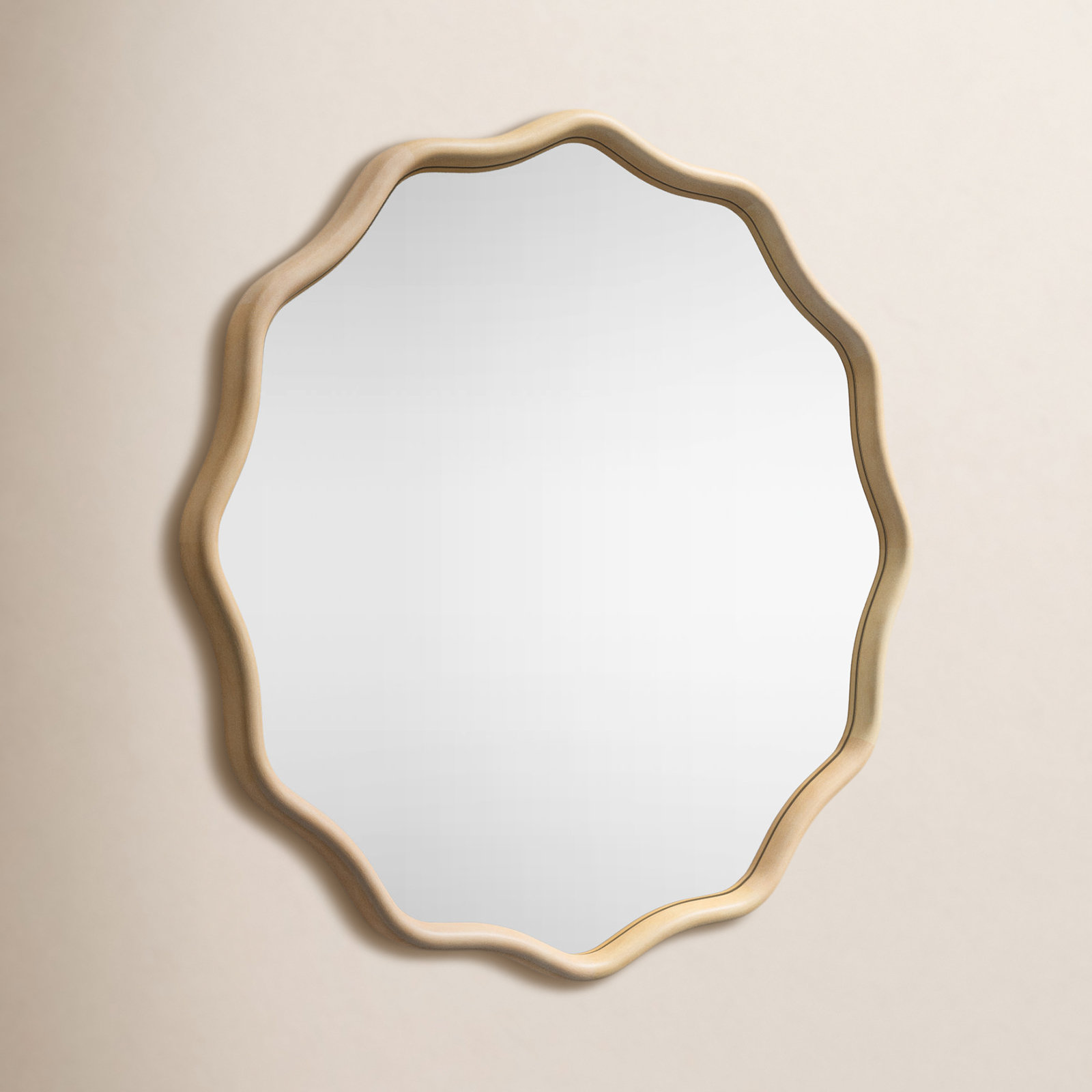 30" Solid Wood Accent Mirror, Beige, 30" x 30"