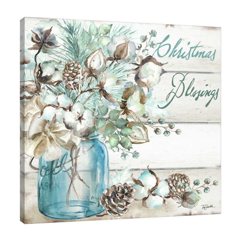 «Cotton Boll In Mason Jar: Christmas Blessings», toile tendue par The Holiday Aisle®, H 30 po x l 30 po x P 1,5 po