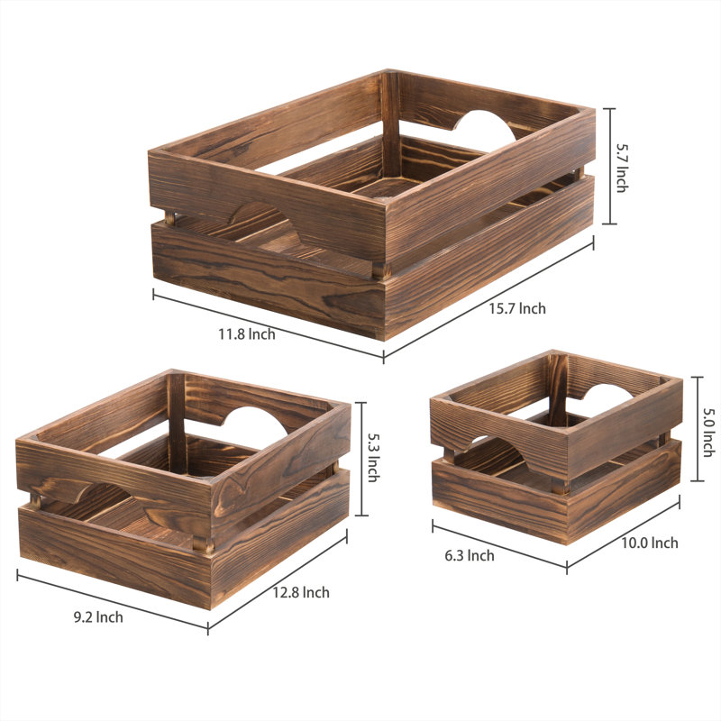 Nesting Rustic Solid Wood 3 Piece Decorative Bin Set