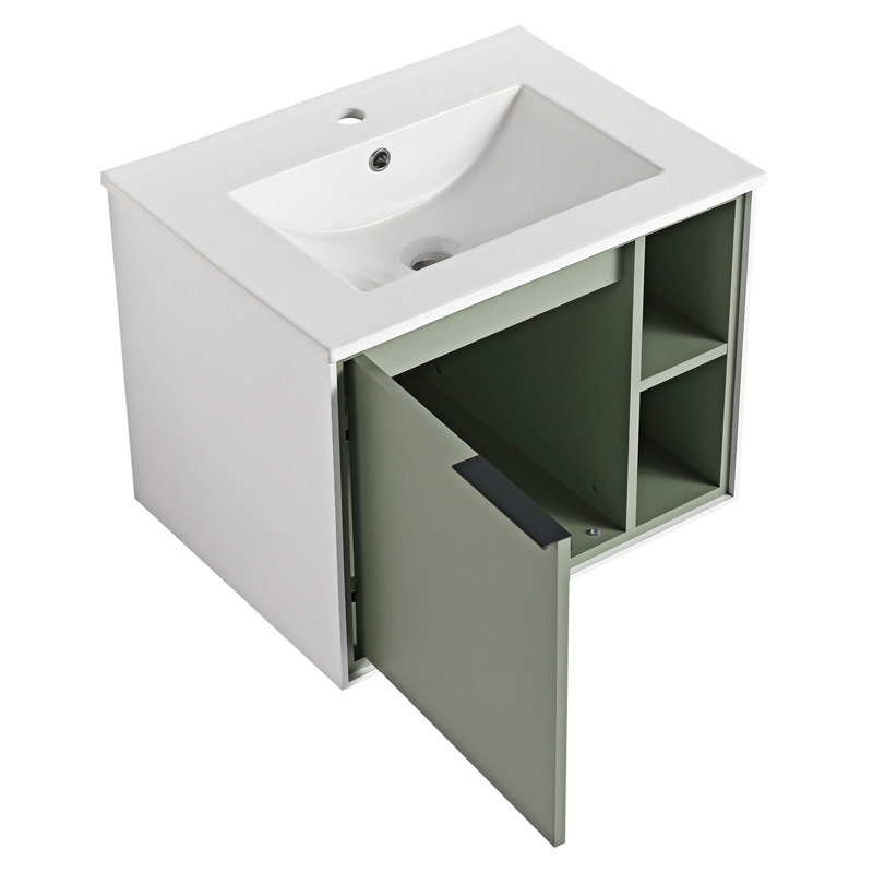 Pamla 24 " W Wall Mounted Wall Mounted Single Double Single Vanity Bathroom Vanity With Ceramic Top