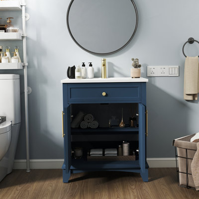Wooden Frame Bathroom Vanity With Sink, Freestanding Bathroom Vanity With Storage Drawers