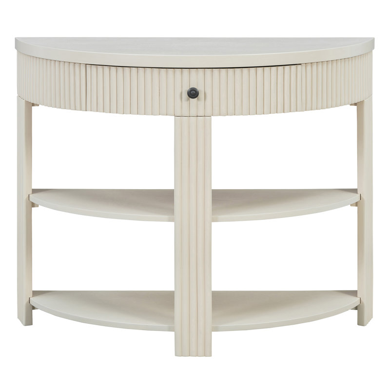 37'' Fluted Half Moon Console Table, Cream, Crème, Crème
