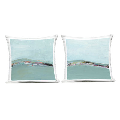 Stupell Industries Abstract Sea Distant Cliffs Design by Ethan Harper  Outdoor Printed Pillow (Set of 2)