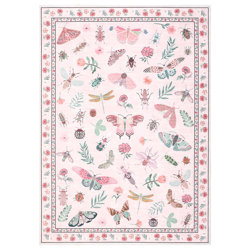 Living Room Rugs Ultra-Soft Modern Floral Insect Accent Rug with Non-Slip Backing, Non-Shedding Low Pile Indoor Carpet, Washable Floor Cover, Easy Cleaning, for Bedroom, Office