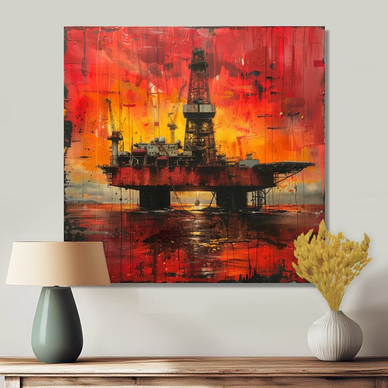 Red Orange Oil Rig Seafloor Rebellion I - salon d'art mural, Canevas, H 16 po x l 16 po x P 1 po