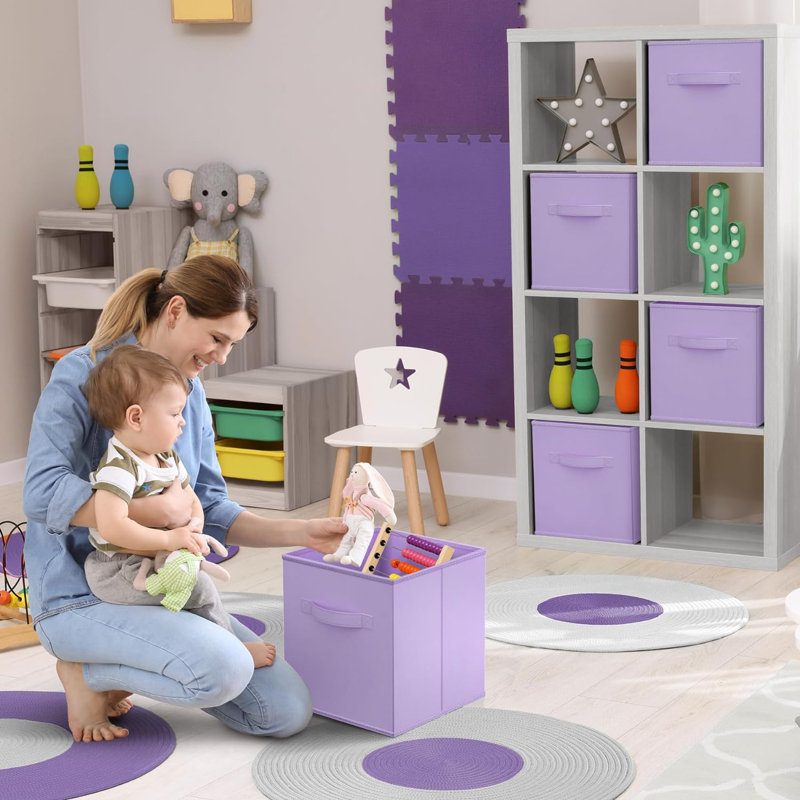 11" Foldable Fabric Storage Cube Bins with Handles, Pastel Purple