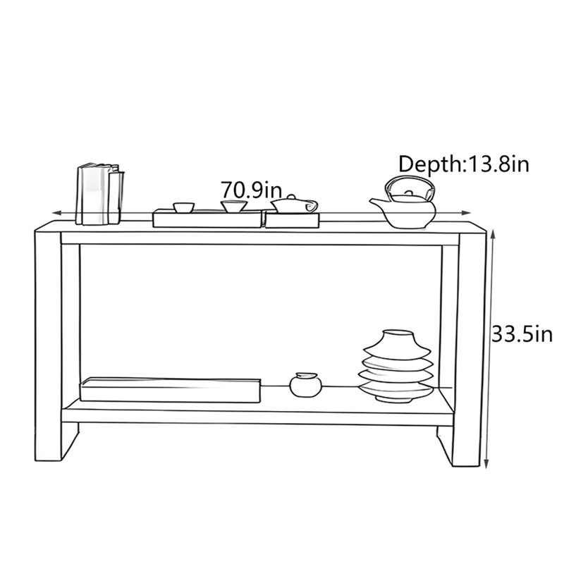 Console Mid-Century moderne en bois massif, H 33,5 po x l 70,9 po x P 13,8 po