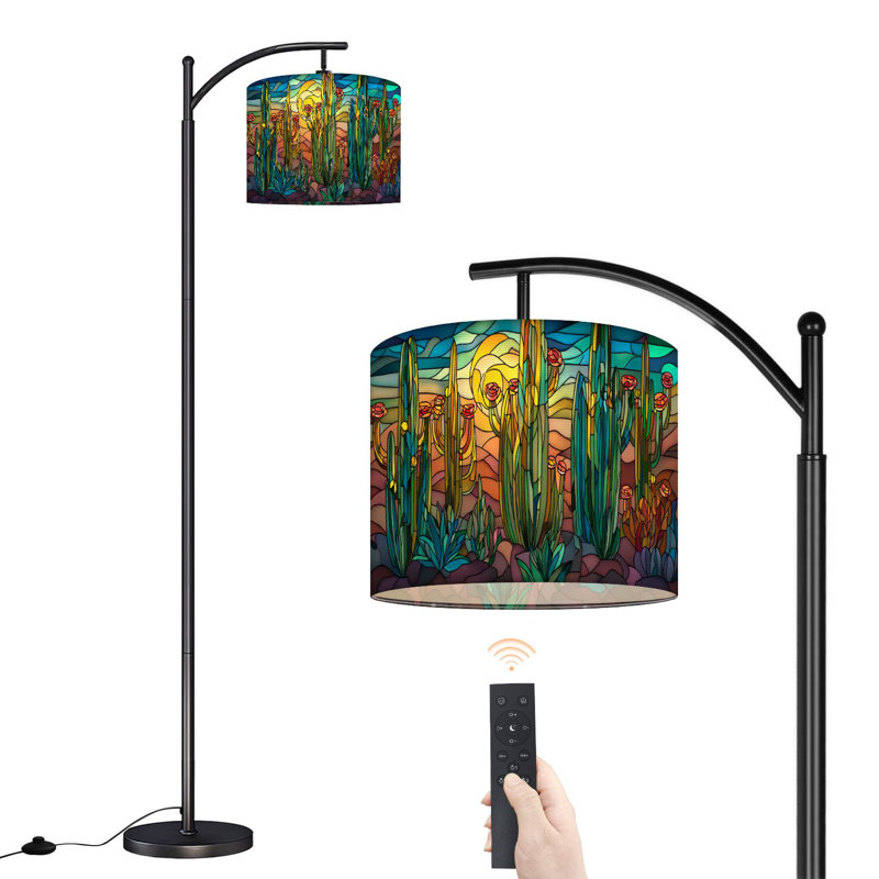 Arc Floor Lamp with Adjustable Lampshade Multicolored Cactus Sand Dunes Standing Lamp 3 Color Temperatures Dimmable Tall Pole Lamp with Foot Switch for Bedroom