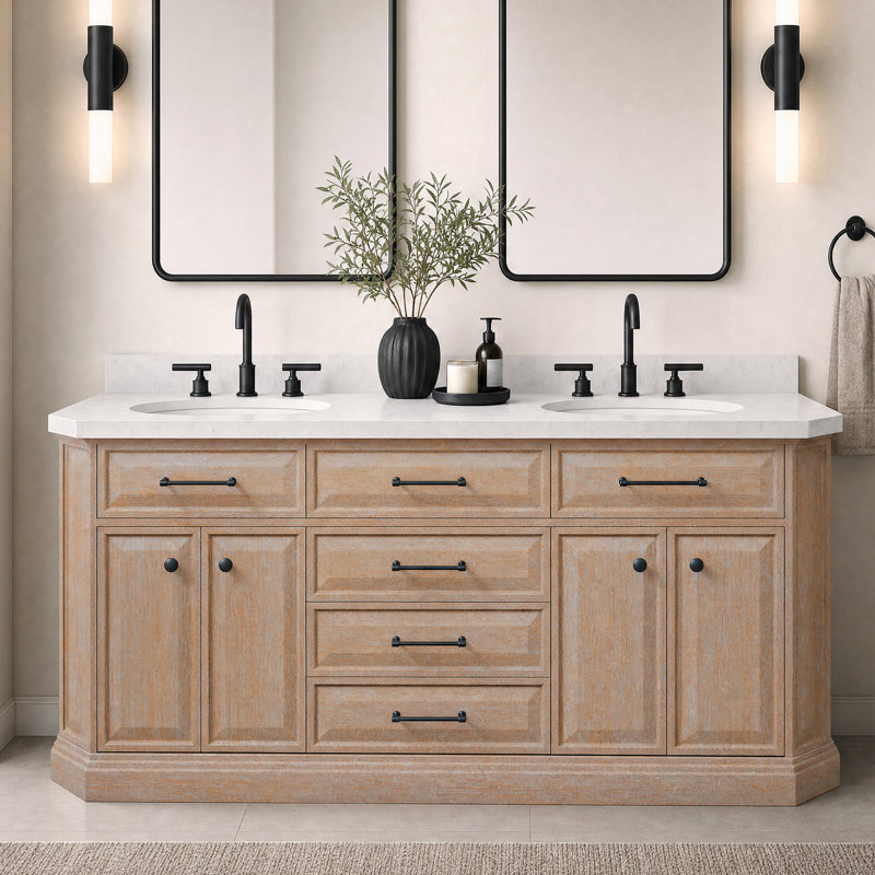 Palace 72'' W Double Vanity, Matte Black, Toffee Latte