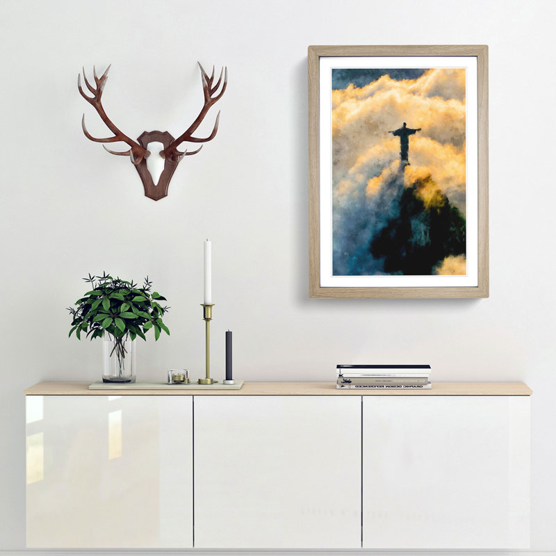 Christ The Redeemer In Brazil - Single Picture Frame Painting on MDF, Oak Framed, 87cm H x 62cm W x 2cm D