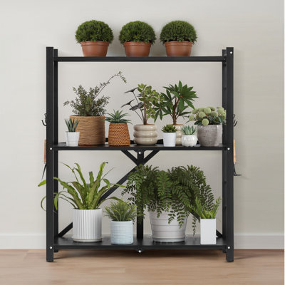 3-Tier Foldable Storage Shelf with Wheels 13 x 36-inch Metal Shelving