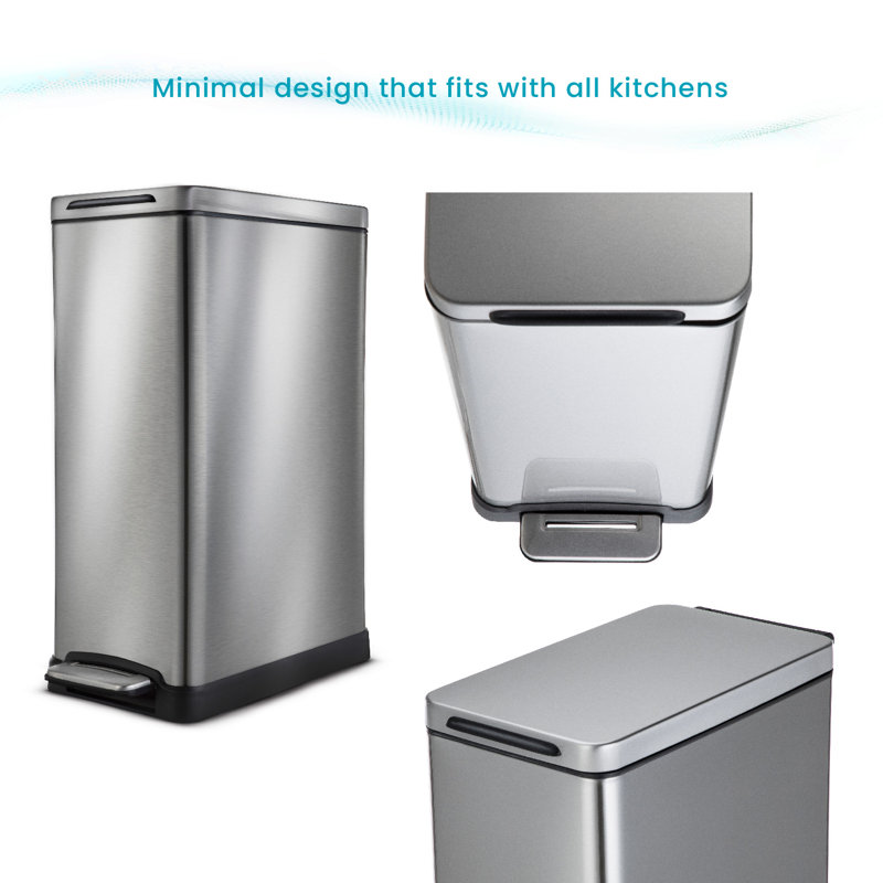 Poubelle de cuisine 12 gallons en acier inoxydable, Argent