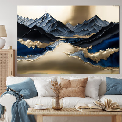 Or doré et rivière - montagnes, art mural